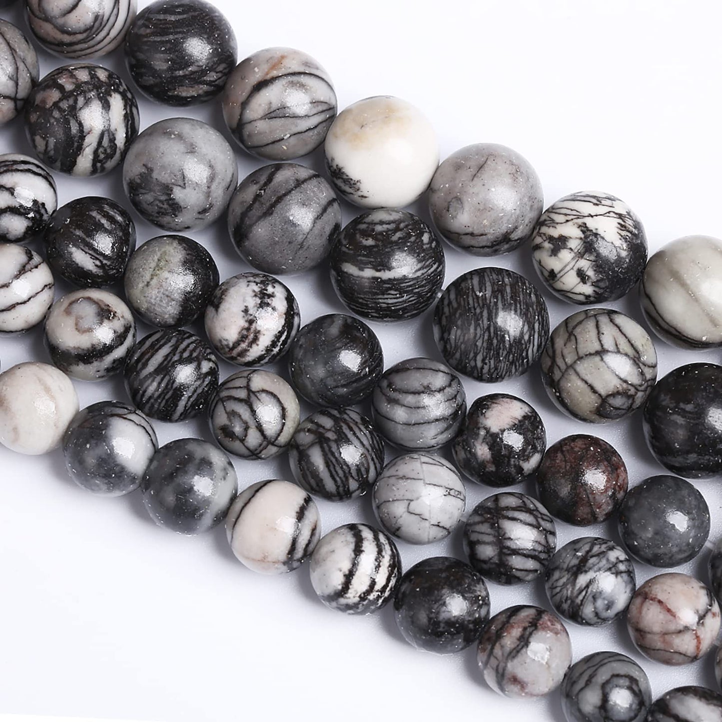10MM 37PCS Natural Stone Black Network Zebra Loose Beads for Jewelry Making DIY Bracelet 1 Strand