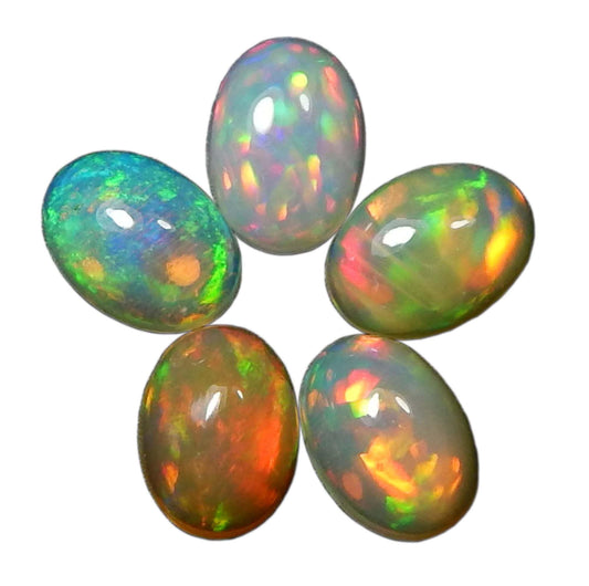 Myhealingworld Natural Ethiopian Opal 5x7mm oval cabochon AAA quality loose calibrated gemstones for jewelry making oval 5x7mm - 5 stones