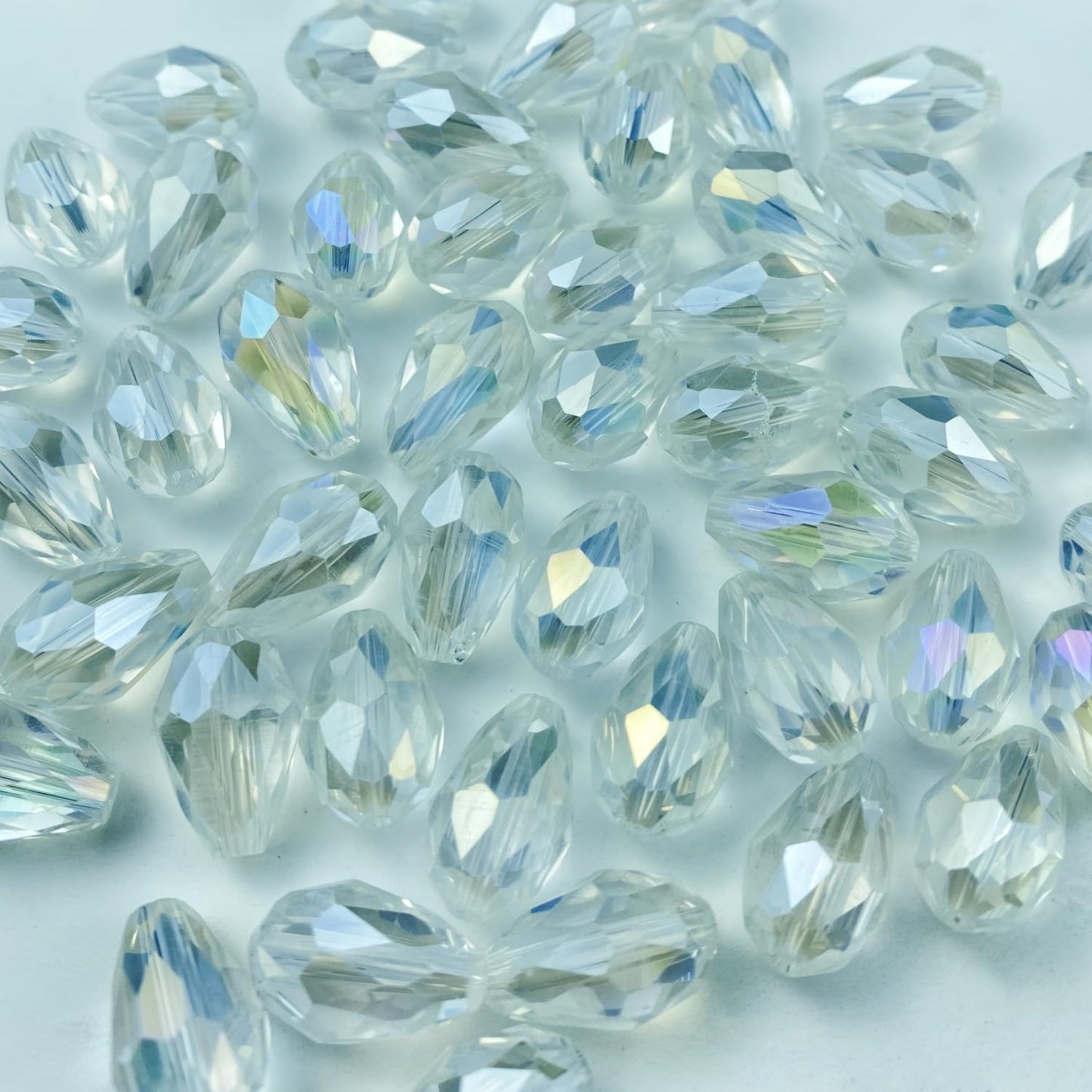 Honkoolly 130pcs 6x8mm Teardrop Crystal Glass Beads Vertical Hole Faceted Glass Teardrop Spacer Beads for Bracelets Necklace Earring DIY Jewelry Making Craft(Transparent AB)