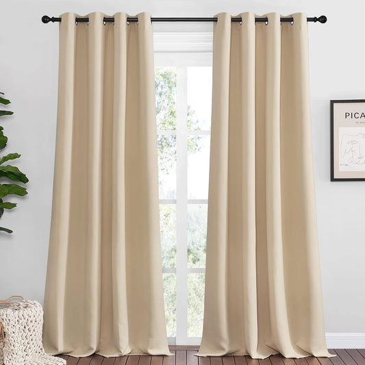 NICETOWN Room Darkening Curtains - Biscotti Beige, 55" x 120" | Thermal Insulated Grommet Panels for Kids' Room