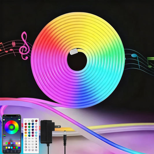 5M RGB Neon LED Strip Lights, 12V Easter Outdoor Neon Rope Lights with App/Remote Control, Color Changing, Valentines Cuttable Waterproof Light Kit for Bedroom TV Backlight Gaming Room Wall Bar Decor