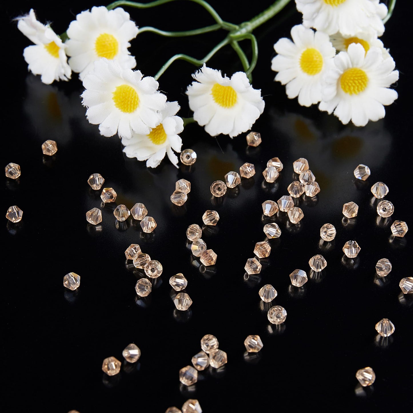 Laopottbeads 1100PCS 4mm Bicone Crystal Glass Beads for Jewelry Making, Sparkling Mini Beads for Suncatchers, DIY Bracelets & Craft Projects (Champagne Silver)