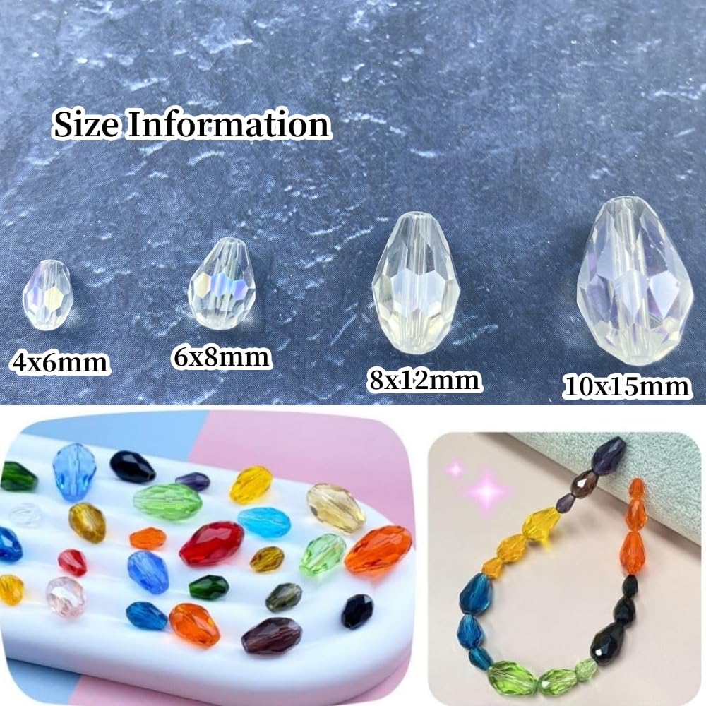 Honkoolly 50pcs 10x15mm Teardrop Crystal Glass Beads Vertical Hole Faceted Glass Teardrop Spacer Beads for Bracelets Necklace Earring DIY Jewelry Making Craft(Transparent AB)