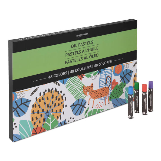 Amazon Basics Soft Oil Pastels Set for Artists, Beginners, Students, High-Pigment Vibrant Colors with Smooth Application, 48 Colors