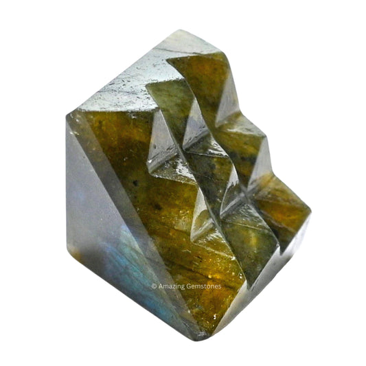 Amazing Gemstone Labradorite Crystal Pyramid with 9 Pyramid Plate Bottom - 1" Mini Pyramid Figurine of Natural Stone Pyramid for Meditation, Reiki, Chakra Balancing Vastu Pooja and Crystal Grids