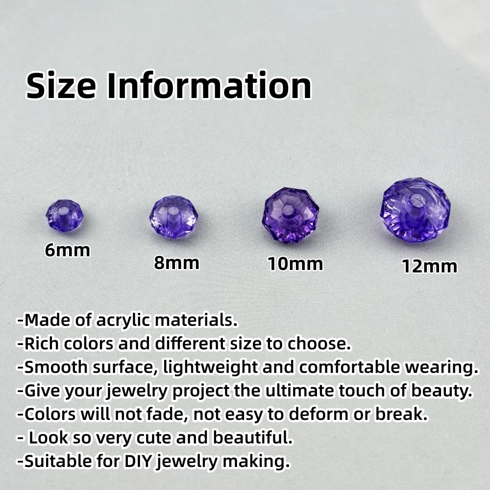 YHYPOCI 100pcs 12mm Acrylic Crystal Beads, Faceted Rondelle Acrylic Spacer Beads for Wind Chimes Bracelet Necklace Earring Keychain Jewelry Making DIY Crafts(Bluish Violet)