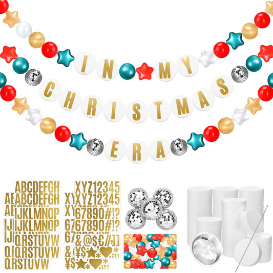 Simgoing Giant Friendship Bracelet Garland Kit DIY Banner with Letter Ball Jumbo in My Birthday Era Decorations for Classroom Graduation Party Supplies Photo Booth Backdrop(Red, Green, White)