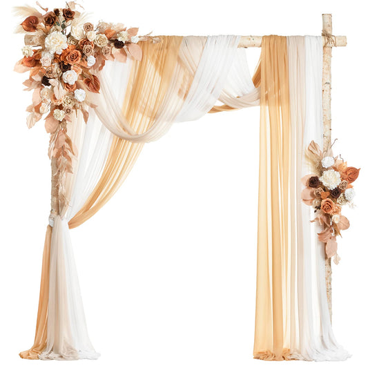 Ling's moment Fall Wedding Arch Flowers with Sheer Drapes Kit - Artificial Rust Boho Floral Arrangements for Ceremony Backdrop, Arbor Decor, Orabge 5-Piece Set (2 Flower Stems + 3 Hanging Drapes)