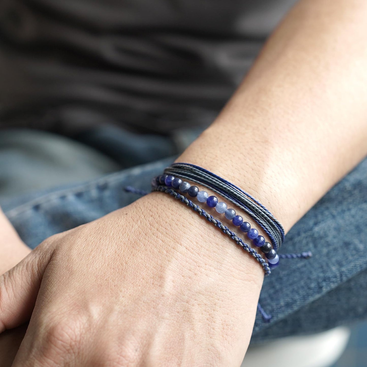 Handmade Natural Stone Beaded Healing Bracelet Gift for Men Adjustable Rope String Bracelet (Sodalite/Dark Blue, Adjustable)