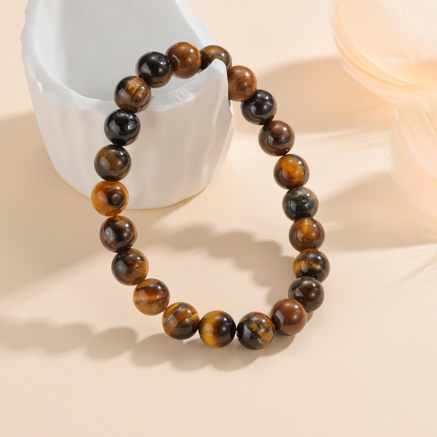 Udolfly Womens Crystal Beaded Bracelets for Women Men Protective Energy Bracelet Natural Gemstone Bead Bracelet 4mm Tiger Eye