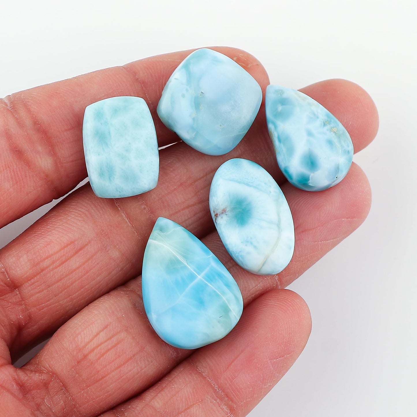 CRYSTALINES 5pcs, Wholesale Sky Blue Larimar Cabochons, Natural Polished Gemstones, DIY Jewelry Making, Bulk Loose Crystal Supplies, Chakra Healing Crystals, Wire Wrapping, Gem Collection
