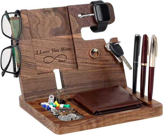 awofer Gifts for Men - Ebony Wood Phone Docking Station - Nightstand with Key Holder, Wallet Stand and Watch Organizer