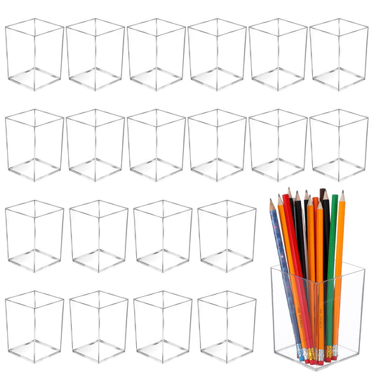 HaiFafafaing 20 Pcs Clear Acrylic Pen Holder for Desk, Makeup Brushes Holders, Modern Organizer Acrylic Pencil Holder Cups Bulk for Classroom School Desk Office Desktop Storage 4"×3"×3"