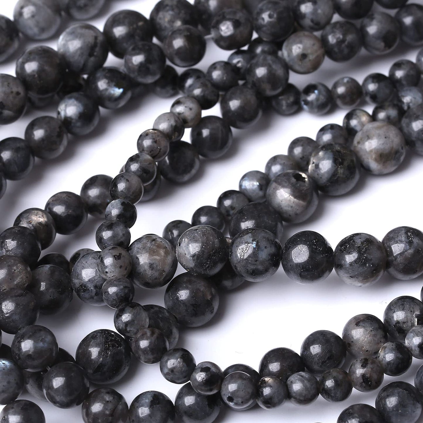 32PCS 12MM Natural Black Labradorite Beads Round Loose Stone Beads for Jewelry Making DIY Energy Stone Healing Power Bracelet 15"