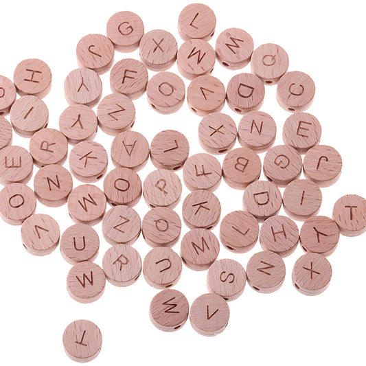 104 Pcs 15mm Alphabet Wooden Beads Round Flat Alphabet Beads Wooden Loose Bead with Initial Letter for Handmade DIY Projects