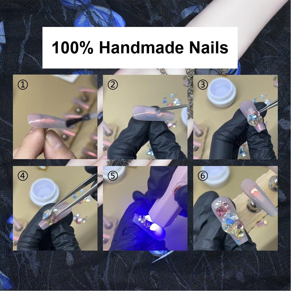 Handmade Press On Nails Fake Nails Black Rose Baroque Retro with Steampunk Goggles for Women Size S