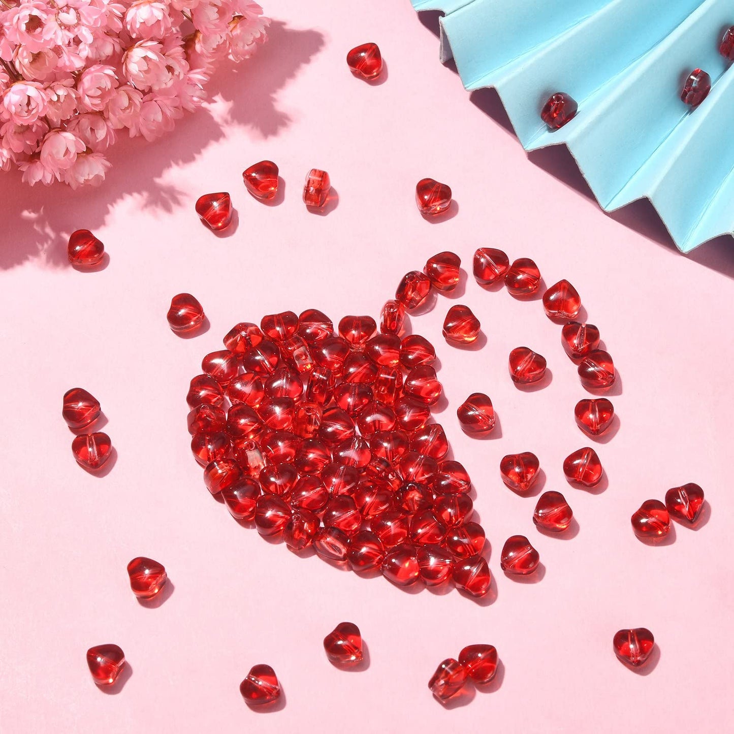LiQunSweet 100 Pcs Handmade Lampwork Glass Crystal Beads Red Sweet Heart Loose Beads for Jewelry Making