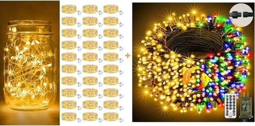 Btfarm Color Changing Christmas Lights - 115FT 300 LED Outdoor Fairy Lights | Battery Operated, 3 Modes for Holiday Decor