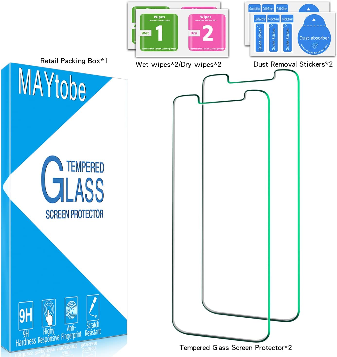 [2 Pack 11 9H MAYtobe Designed For iPhone Pro, iPhone XS, iPhone X Screen Protector Tempered Glass, Hardness, Anti