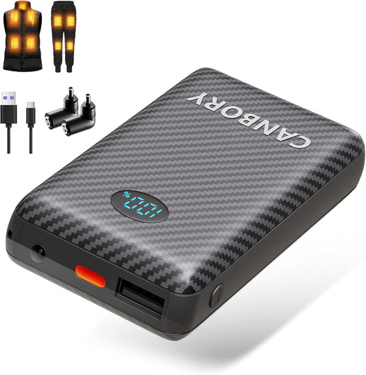 CANBORY 5V 2A/3A Pack 12000mAh 7.4V Battery for Heated Vest Heated Jacket, Power Bank for Heated Apparel with LED