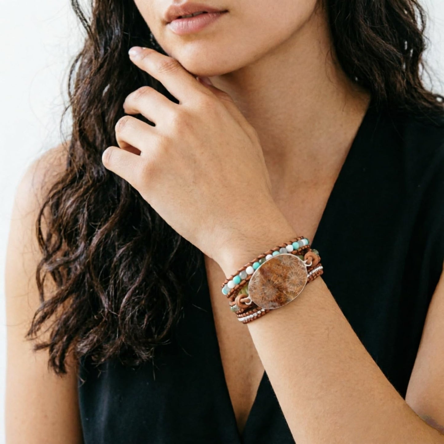 YGLINE Natural Stone Bracelet 5 Wraps Bracelet Handmade Blue Color Boho Bracelet for Women Bracelet