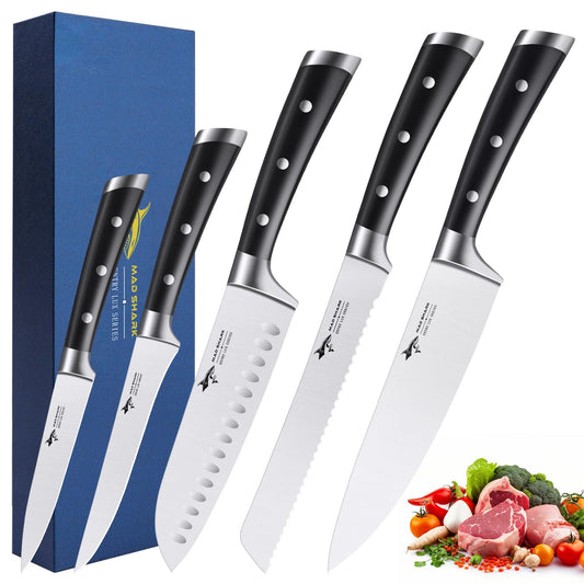 MAD SHARK Kitchen Knife Set 5 Piece,Chef Knife Set with Ergonomic Handle, Professional Ultra Sharp Kitchen Knives for High Carbon Stainless Steel Knives Set, Cooking Knives Sets with Gift Box