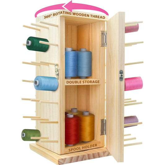 Pink Power 84 Spools Thread Holder Stand - 360 Full Rotating Wooden Thread Organizer - Embroidery Spool Holder Rack - Spool Storage box for Sewing, Quilting, Jewelry, and Hair-Braiding