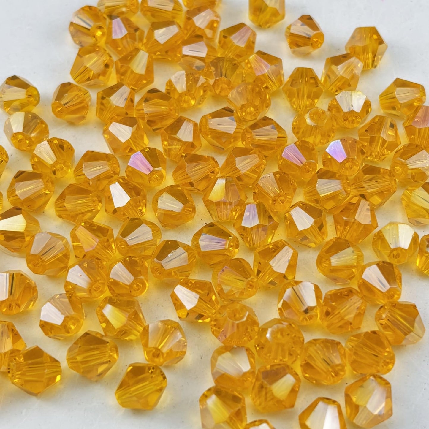Pinhoollgo 200pcs 6mm Bicone Crystal Glass Beads Faceted Bicone Crystal Beads Bulk Glass Spacer Beads for Bracelets Necklace Pendants Earrings DIY Jewelry Craft Making(Orange AB)
