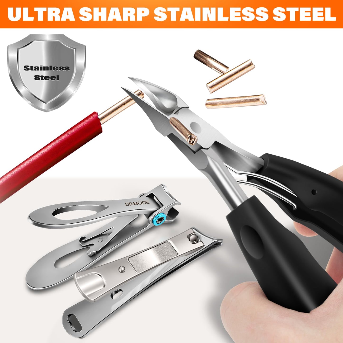 DRMODE Toenail Clippers for Seniors Thick Toenails, Large Toe Nail Clippers for Men Thick Nails with Wide Opening, Sharp Heavy Duty Ingrown Toenail Clippers Nail Cutter Long Handle with Slanted Blade