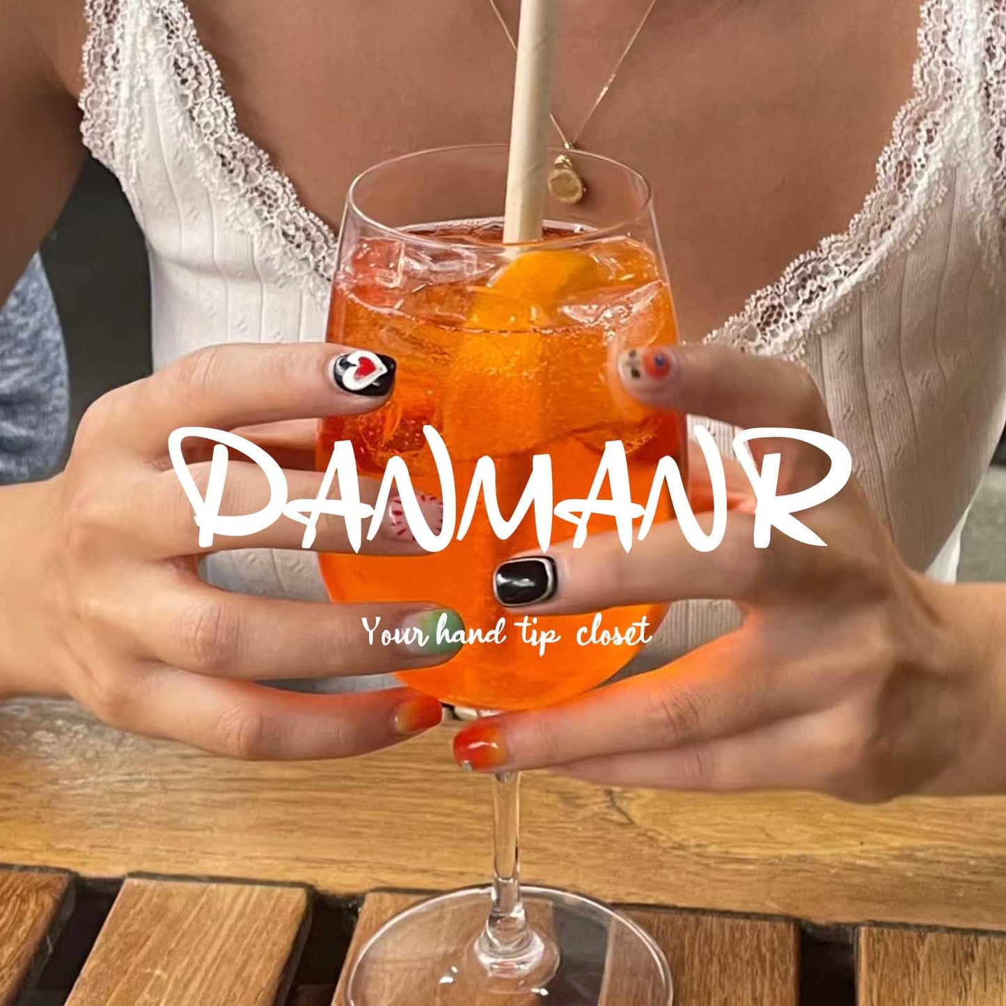 DANMANR Almond Press on French Nails French False Nails Full Cover Acrylic Medium Fake Nails for Women and Girls 24PCS (Color 11)