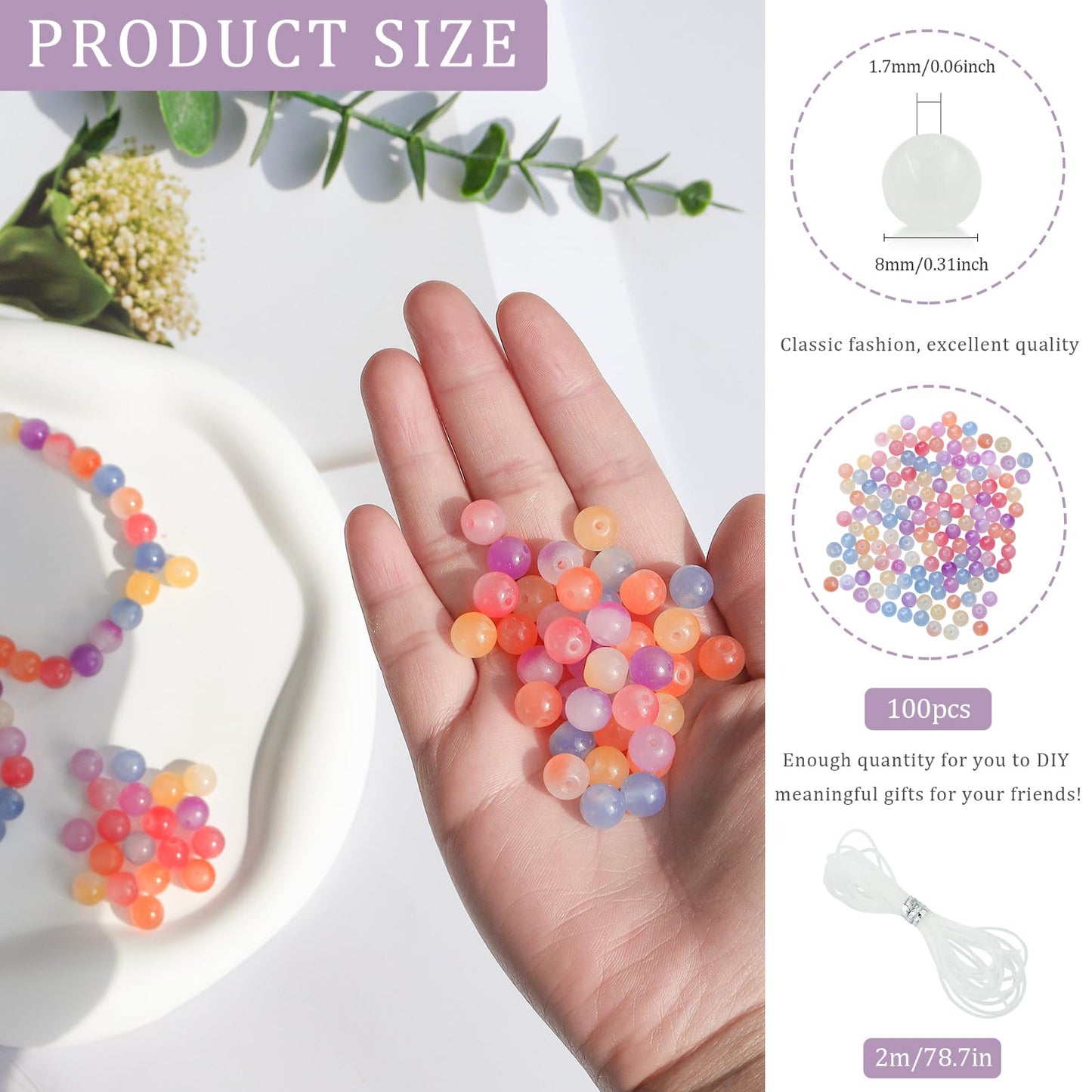 100 PCS 8mm UV Beads, UV Sensitive Color Changing Bead Sunlight Beads, Bracelet Bead for Jewelry Making, DIY Crafts