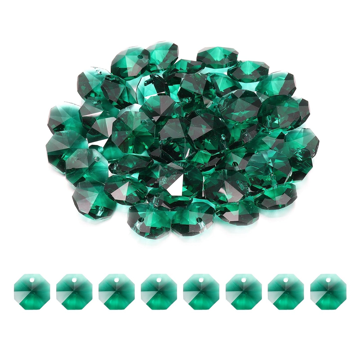 uxcell 50Pcs 1 Hole Crystal Octagon Beads, 14mm K9 Glass Hanging Chandelier Beads Prisms Parts for Crystal Chandeliers Lamp Hanging Pendant Jewelry DIY Craft, Peacock Green