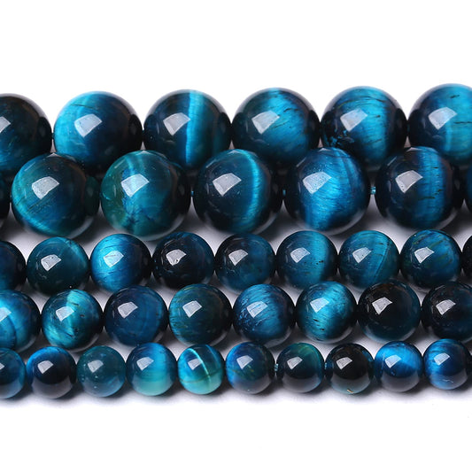 12mm 32PCS Blue Tiger Eye Beads Natural Stone Gemstone Spacer Loose Beads for Jewelry Making DIY Bracelet Semi Precious Beads Strand 15 inches