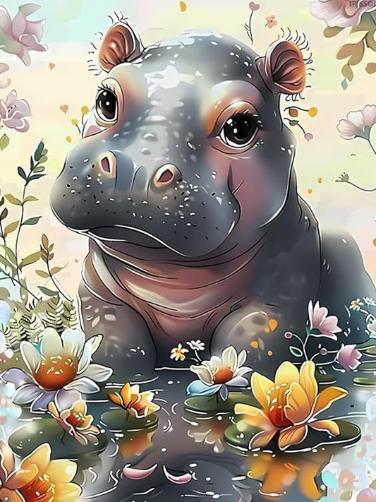 IPISSOI The Lovely Hippopotamus Funny Diamond Painting Kit for Adult DIY Full Drill Diamond Art Hippopotamus 5D Diamond Dots Kits Painting Crafts for Home Decor 12x16 inch