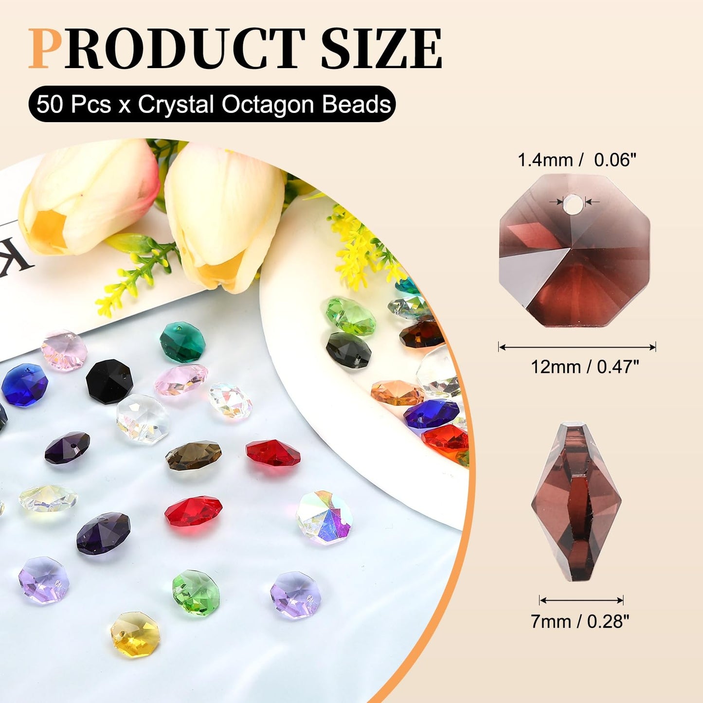 uxcell 50Pcs 1 Hole Crystal Octagon Beads, 12mm K9 Glass Hanging Chandelier Beads Prisms Parts for Crystal Chandeliers Lamp Hanging Pendant Jewelry DIY Craft, Red Violet