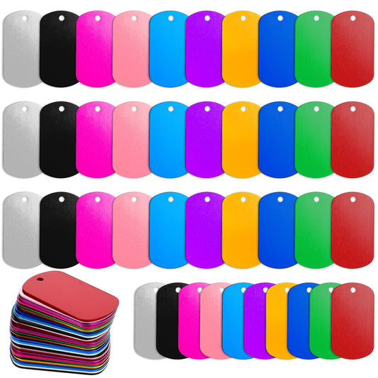 100 Pcs Aluminum Dog Tags Blanks, Militarys Dogs Tags Set Including Rectangle Blank Labels Metal Stamping Label for DIY Decorative Craft Laser Engraving Keychain Blank Dog Tag(Multicolor)