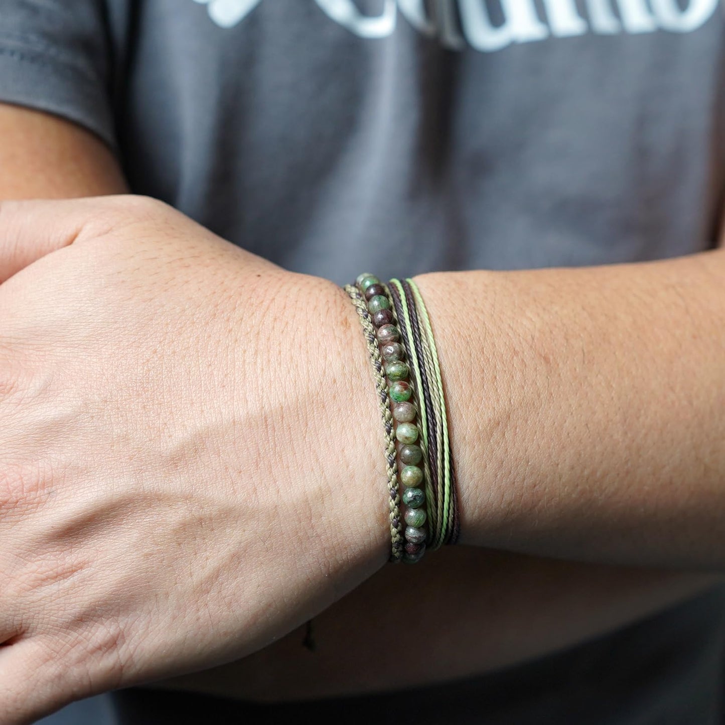 Handmade Natural Stone Beaded Healing Bracelet Gift for Men Adjustable Rope String Bracelet (Green/Coffee Jasper, Adjustable)