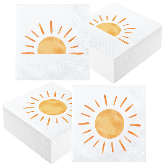100 PCS Boho Sun Paper Napkins First Trip Around The Sun Birthday Party Napkin Boho Hippie Sunshine Disposable Luncheon Napkins for Baby Shower Birthday Party Supplies, 6.5 x 6.5 inch