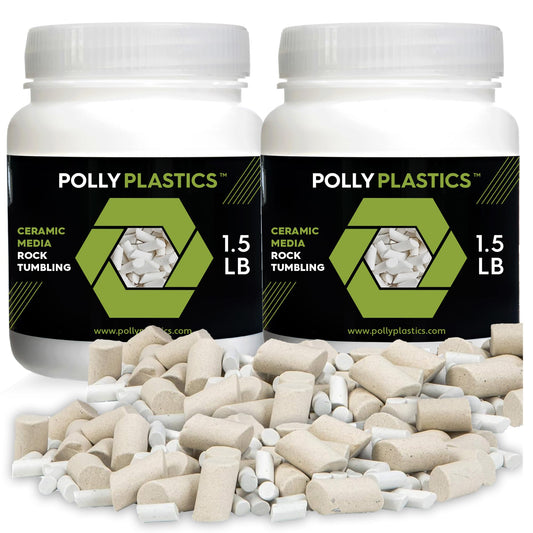 Polly Plastics Rock Tumbling Ceramic Filler Media (Small and Large Mixed Cylinder Size) - Non-Abrasive Ceramic Pellets for All Type Tumblers (3 lbs)