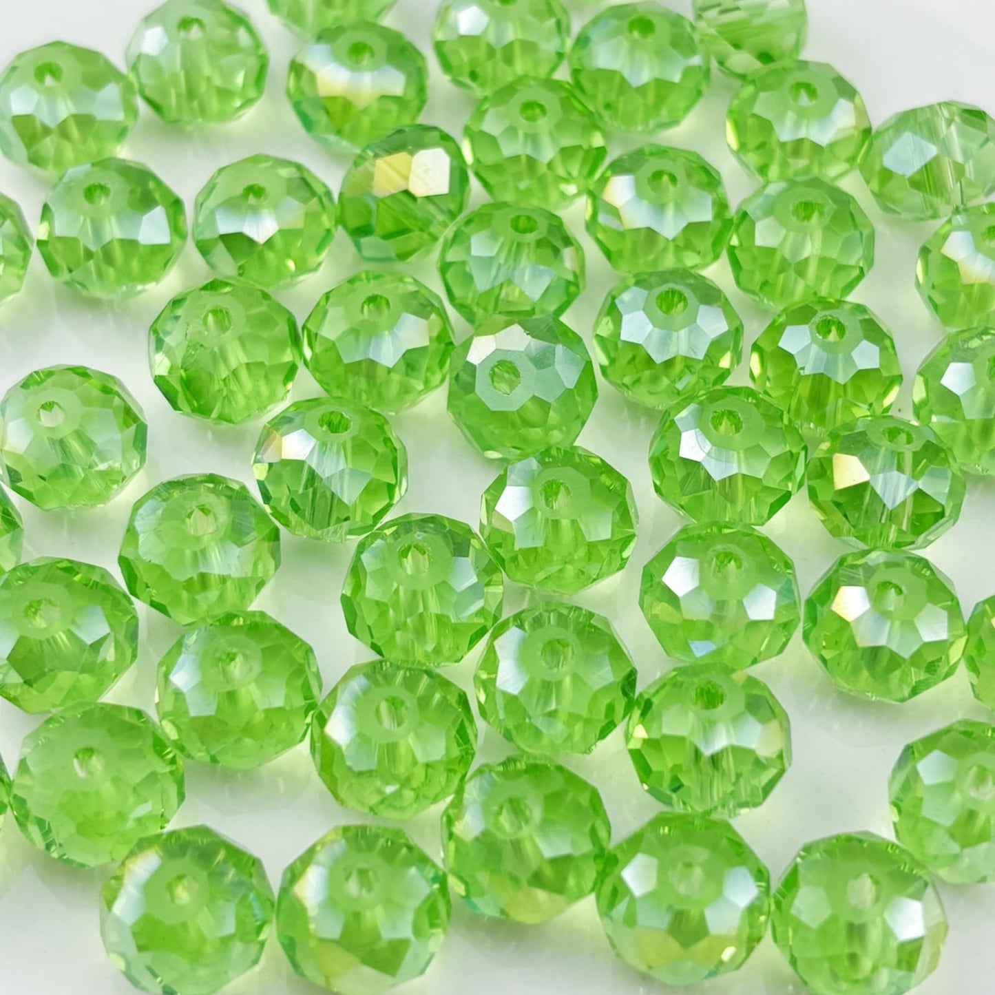 YHYPOCI 50pcs 10mm Crystal Glass Beads for Crafts Faceted Rondelle Glass Beads for Jewelry Making Crystal Spacer Beads for Necklaces Bracelets Earrings DIY Craft(Light Green AB)