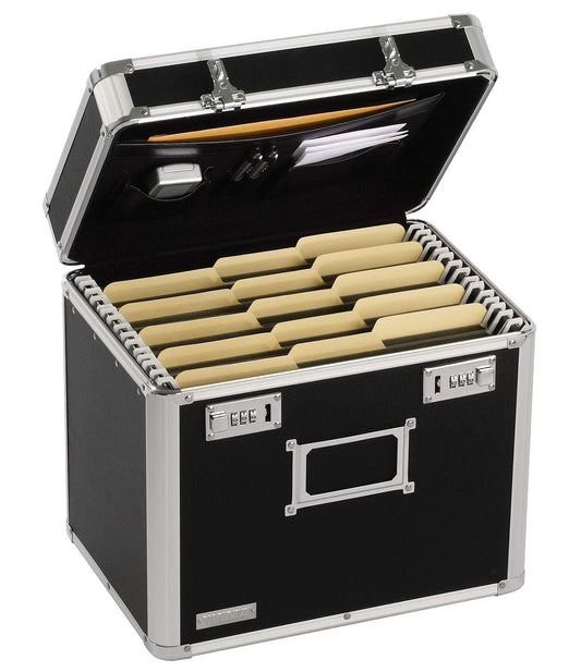 Vaultz Locking File Organizer Box - 13.5 x 13.25 x 10.5 Inch Large, Portable Locking Storage Box for Filing Letters & Documents w/Combination Lock, Black