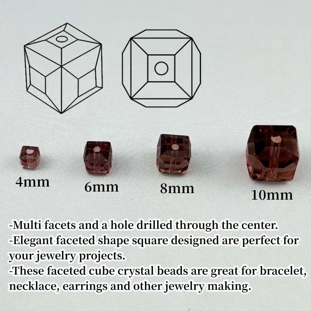 YUEXIGO 100pcs 6mm Cube Crystal Glass Beads for Jewelry Making Faceted Square Crystal Glass Bead Spacer Beads Loose Beads for Bracelet Earring Necklace DIY Craft(Medium Purple)