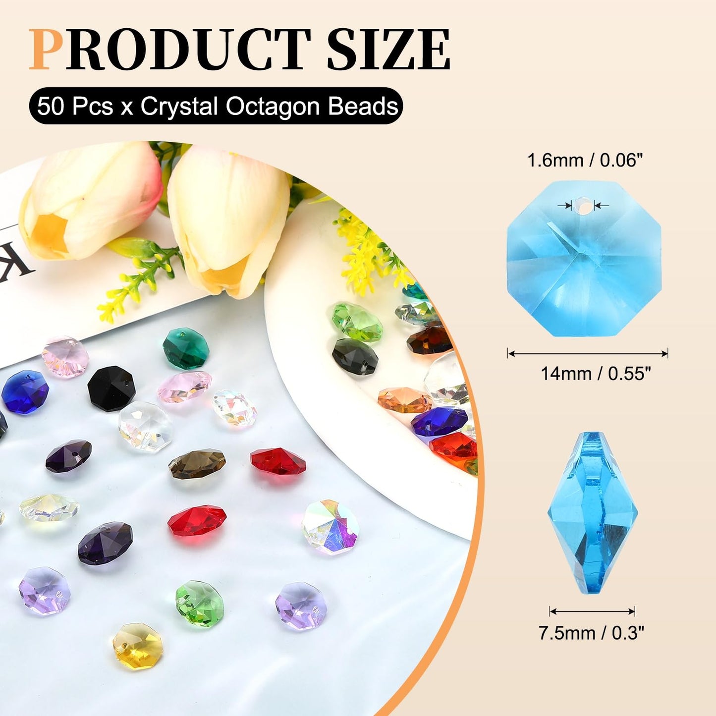 uxcell 50Pcs 1 Hole Crystal Octagon Beads, 14mm K9 Glass Hanging Chandelier Beads Prisms Parts for Crystal Chandeliers Lamp Hanging Pendant Jewelry DIY Craft, Sky Blue