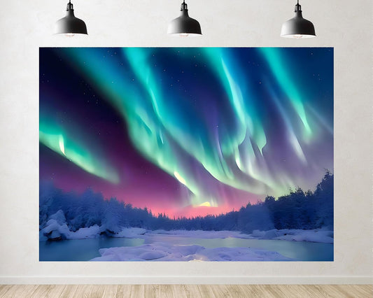 TryKid 10x6.5ft Frozen Aurora Borealis Backdrop Fjord Norway Polar Colorful Night Sky Forest Northern Lights