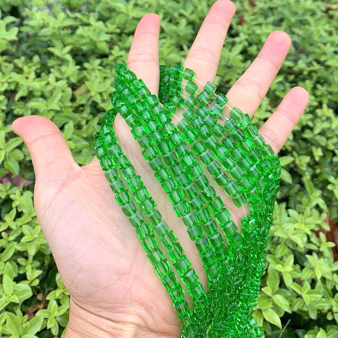 200pcs Czech Faceted Cube Crystal Glass Loose Beads Spacer Bulk 6mm (0.24 Inch) Peridot Green for DIY Jewelry Craft Making CCC616
