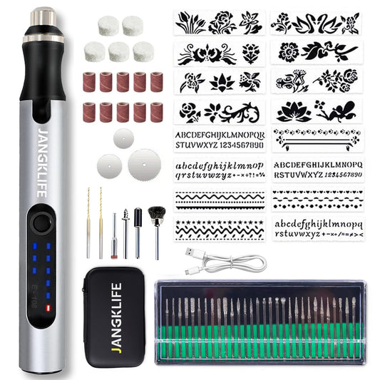 JANGKLIFE USB Rechargeable Engraving Pen with 42 Bits, Mini Rotary Tool kit,Engraver for Wood, Metal, Glass, and Plastic - Ideal for DIY, Jewelry, and Model Making