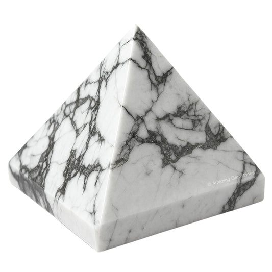 Amazing Gemstone Howlite Pyramid Crystal Healing Stones - 2" Great Pyramid Figurine of Natural Stone Pyramid for Meditation, Reiki, Chakra Balancing and Crystal Pyramids Grid