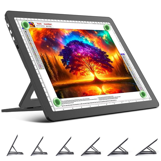 TOHETO Rechargeable A4 Light Board with Stand, Super Bright Magnetic Light Pad with Side Buttons, Wireless Light Box for Tracing and Drawing, Cordless LED Light Table for Diamond Painting, Sketching