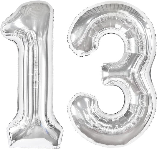 Silver Number 13 Balloon - 40 Inch Metallic Birthday Decoration for Kids' 13th Party