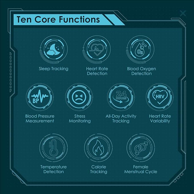 Smart Ring Health Monitoring 5ATM Waterproof Fitness Tracker with Glossy Titanium Surface Blood Oxygen/Sleep/Stress Tracking Women?™s Cycle Prediction Sport Ring Compatible with iOS/Android Ink 9